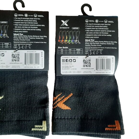 2 Pairs of Extreme Fit Graduated Compression Socks Knee High Small M-5-9 W 6-9 - Picture 2 of 2